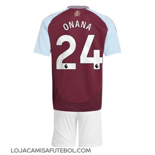 Camisa de Futebol Aston Villa Amadou Onana #24 Equipamento Principal Infantil 2024-25 Manga Curta (+ Calças curtas)